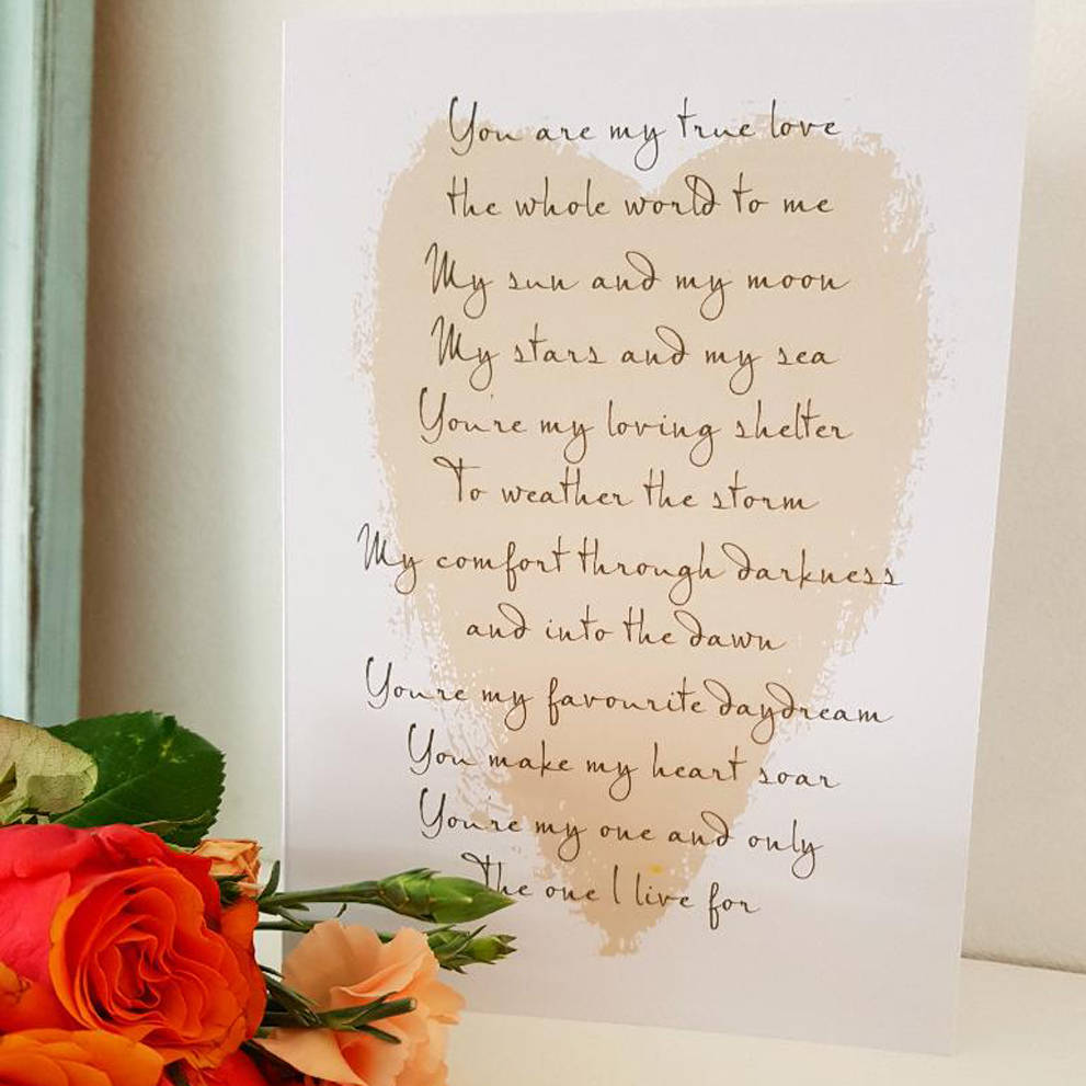 True Love Poem Card For Anniversary Wedding By Giddy