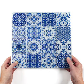 'Mixed Tiles' Worktop Protector Blue And White, 3 of 12
