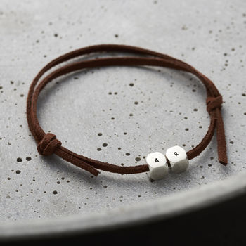Personalised Men’s Silver Cube Leather Bracelet, 2 of 12