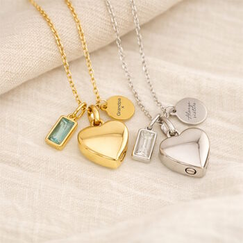 Personalised Engraved Heart Cremation Necklace With Birthstone, 5 of 11