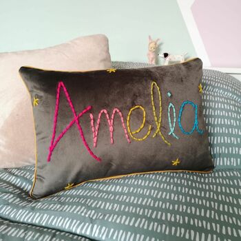 Rainbow Name Velvet Cushion, 3 of 5