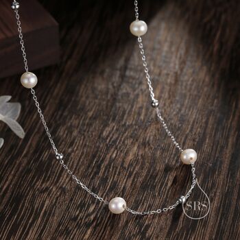 Genuine Pearl Choker Necklace Sterling Silver, 7 of 12