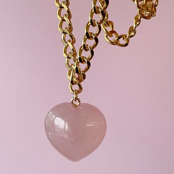 Puffy Rose Quartz Gemstone Heart Necklace, 4 of 8