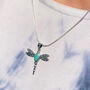 Dragonfly Turquoise Silver Pendant Necklace, thumbnail 1 of 10