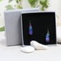 Dichroic Glass Drop Earrings In Blue And Purple, thumbnail 2 of 4