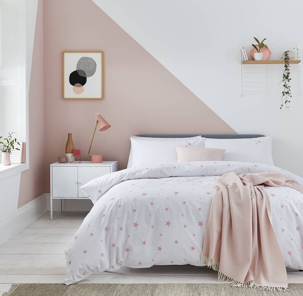 Scattered Stars Pink And White Organic Bed Linen, 1 of 4