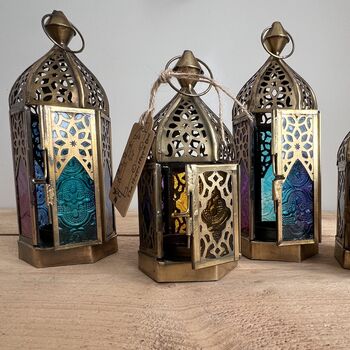 Moroccan Style Gold Glass Lantern T Light Holder, 4 of 12