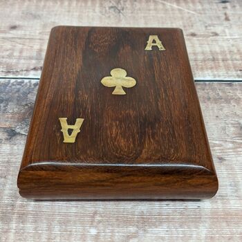 Wooden Carved Double Playing Cards Game Set Box Holder, 4 of 6