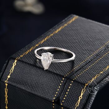 Sterling Silver One Carat Pear Cut Moissanite Diamond Classic Single Stone Engagement Ring, 2 of 9
