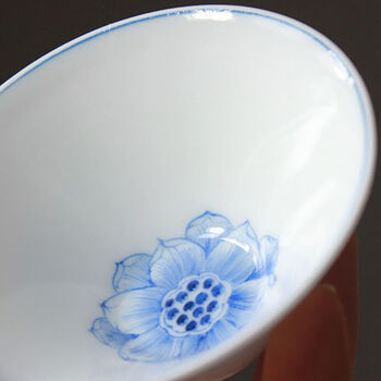 Blue White Porcelain Cup Set Of Two Peony, 2 of 4