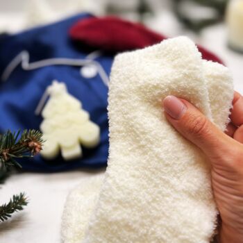 Luxury Christmas Pyjama Gift Set For Her – Royal Blue Satin Pjs, Eye Mask, Candle And Socks, 7 of 9
