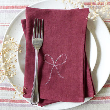 Embroidered Bow Linen Napkins, 3 of 6
