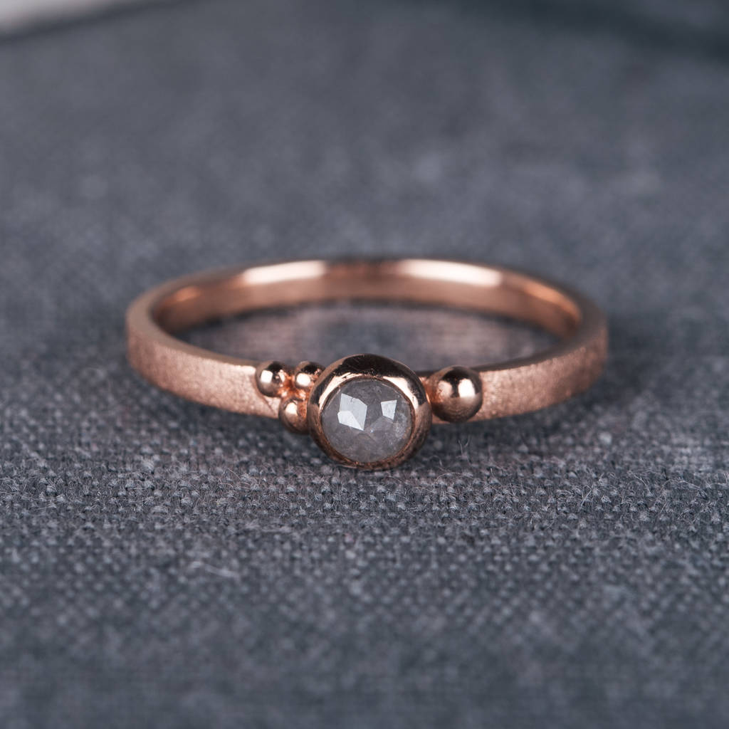 9ct Rose Gold Seeded Engagement Ring With Grey Diamond, 1 of 4