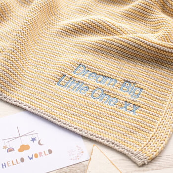 Baby Unisex Mini Stripe Yellow And Grey Baby Blanket, 9 of 9