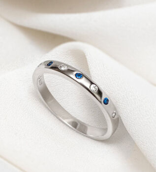 Sterling Silver Ring Band, Blue And White Birthstones, 4 of 5