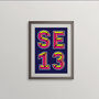 Se13 London Postcode Neon Typography Print, thumbnail 2 of 4