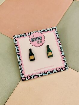 Pop The Bubbly Champagne Bottle Resin Stud Earrings, 2 of 3
