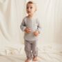 Children's Grey Stripe Waffle Long Sleeve Button Top, thumbnail 4 of 6