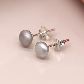 Sterling Silver Grey Freshwater Pearl Stud Earrings, 2 of 10