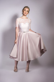 1950s Tea Length Satin And Lace Dress, 4 of 4