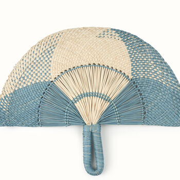 Woven Straw Blue And White Handheld Fan, 2 of 3
