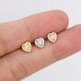Sterling Silver Tiny Opal Heart With Cz Stud Earrings, thumbnail 2 of 11