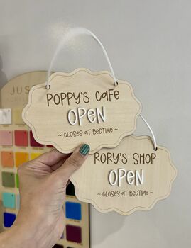 Personalised Wooden Kids Play Kitchen Cafe Sign Children’s Bedroom And Playroom Decor, 3 of 4