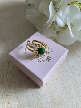 Gold Adjustable Sun Ring Emerald Green, 4 of 6