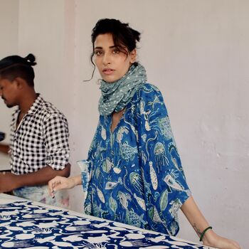 Pure Cotton Hand Block Printed Kaftan Dress, 7 of 10