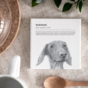 Dachshund Sausage Dog Illustration Ceramic Coaster, 2 of 11
