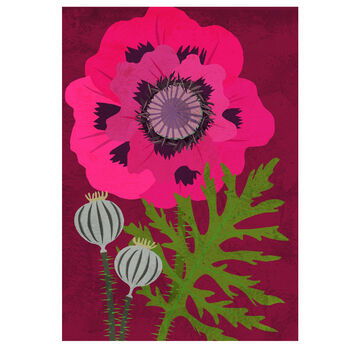 Watermelon Poppy Flower Greeting Card, Illustrated, Deep Pink, Sustainable Textured All Occasion Card, Blank Inside, 2 of 2