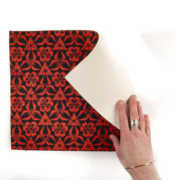 Red Orange Grey Hand Printed Canvas Place Mat Set, 4 of 12