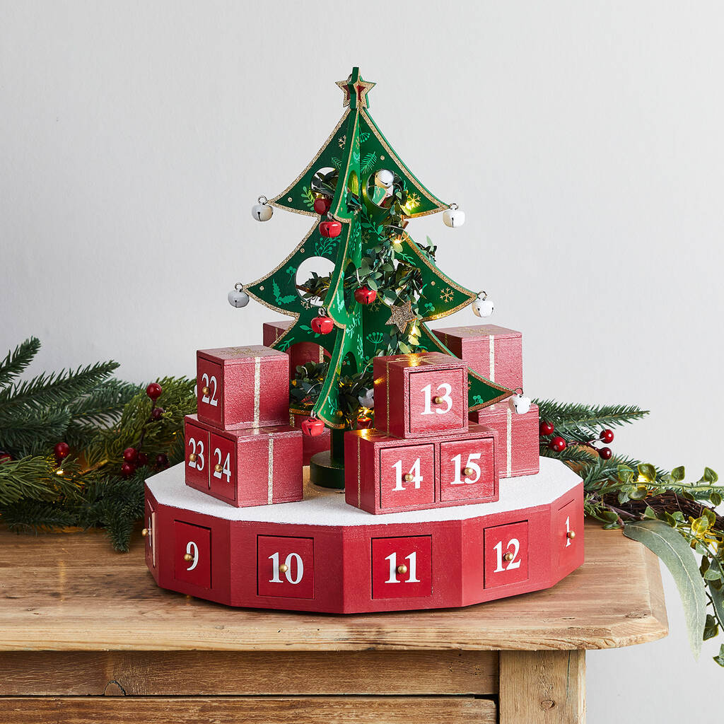 Wooden Christmas Tree Advent Calendar By Lights4fun 