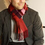 Men's Red Check Wool And Cashmere Blend Scarf, thumbnail 7 of 12