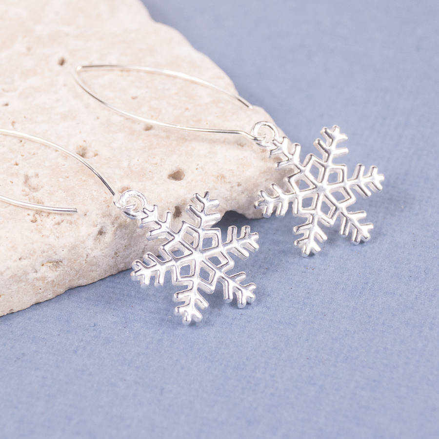 Silver Snowflake Drop Earrings By Summer And Silver Snowflake Drop Earrings
