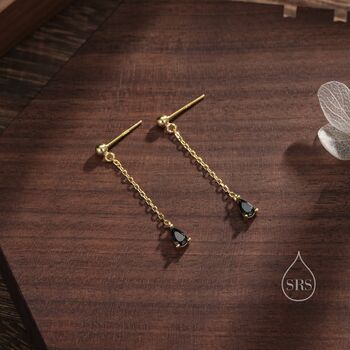 Black Cz Droplet Dangle Stud Earrings, 6 of 12