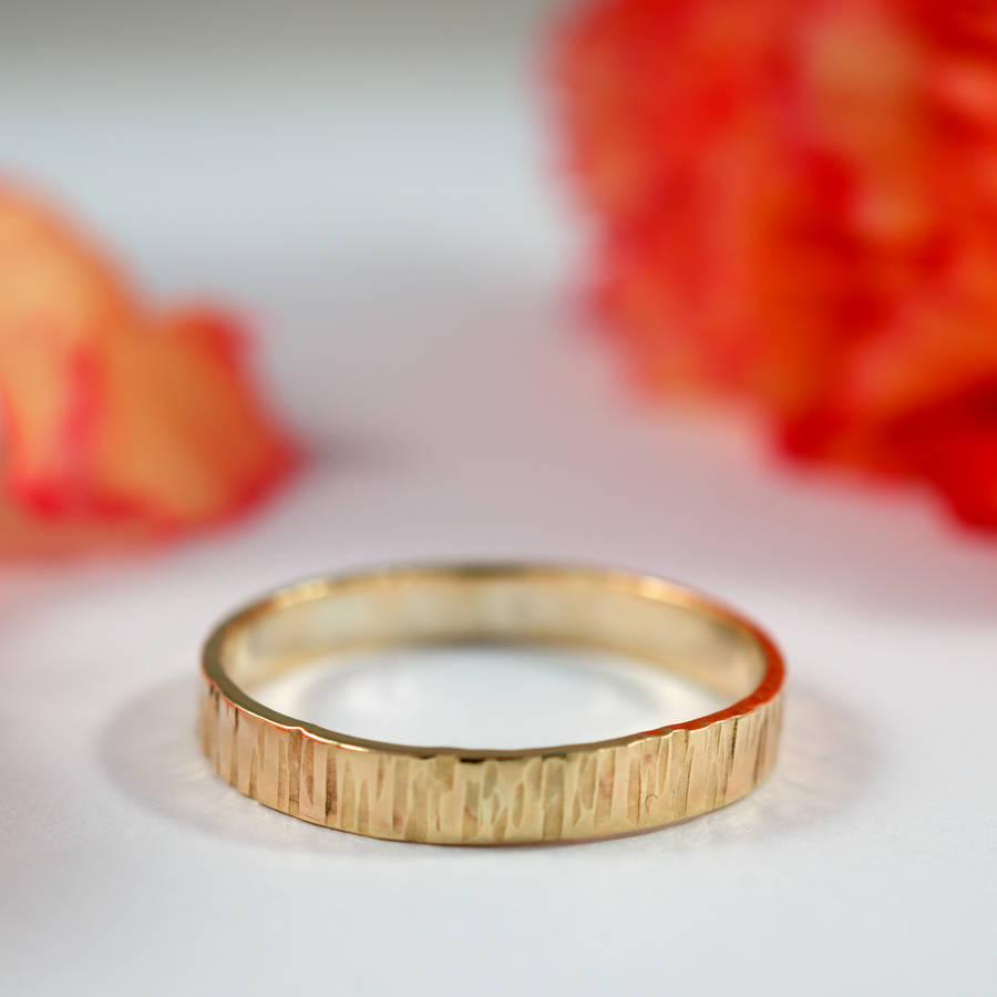 Bark Effect Rings In 9ct Yellow Eco Gold By Fragment Designs