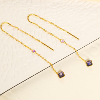 Gemstone Threader Earrings In 18ct Gold Vermeil, 2 of 4