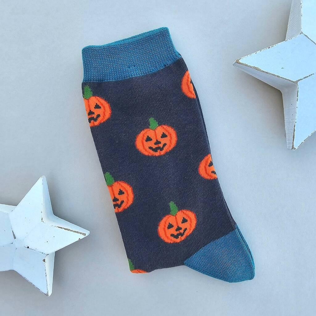 Men's Bamboo Halloween Pumpkins Socks In Black By Nest Gifts