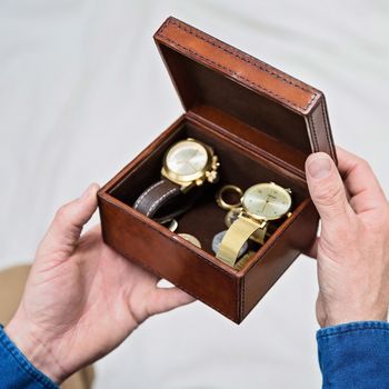 'Daddy's Cufflinks' Leather Stud Box Two Colours/Sizes, 3 of 9