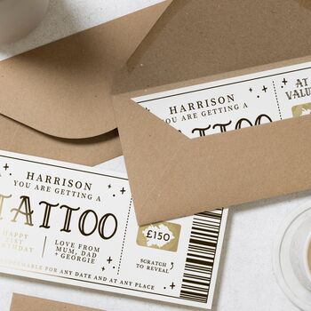 Personalised Tattoo Gift Voucher Scratch Reveal, 8 of 9