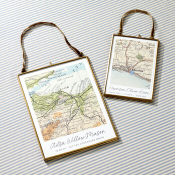 Personalised New Baby Vintage Map Stitch Heart Print, 3 of 10