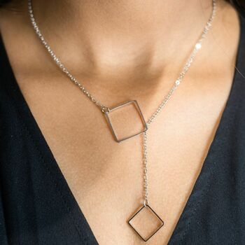 Square Y Shape Drop Gold Plated Lariat Bar Necklace, 2 of 7