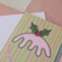 Mince Pies Before Guys Christmas Card – Green And Pink – Blank Inside, thumbnail 3 of 4