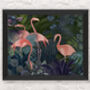 Flamingos In Blue Garden, Art Print, thumbnail 4 of 6
