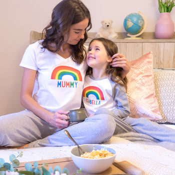 Personalised Rainbow Mummy And Me Pyjamas, 2 of 8