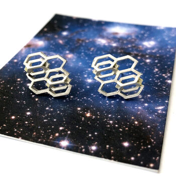 Sterling Silver Geometric Honeycomb Earrings, 2 of 8