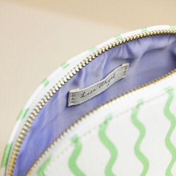 Personalised Small Green Wavy Lines Wash Bag, 4 of 4