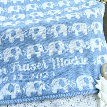 Personalised Knitted Elephant Baby Blanket, 4 of 11