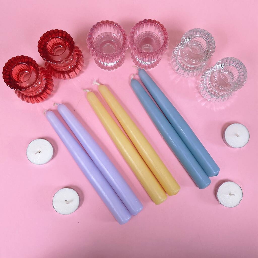 Coloured Double Ended Candlesticks And Candles Gift Set By Dolly's